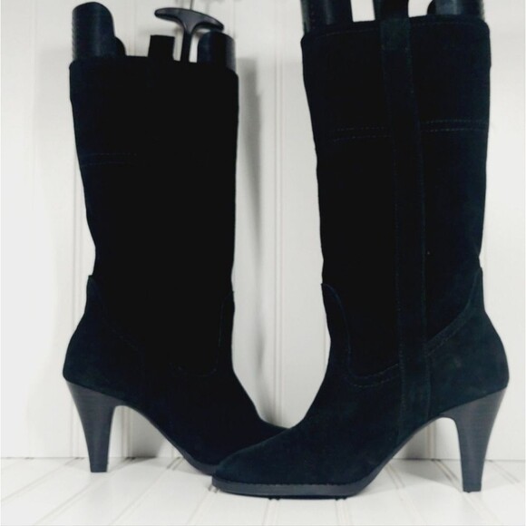 Nine & Co Boots Women's Size 7.5 Black Suede Mid-Calf 3.5 High Heel Classic Chic - Picture 1 of 9